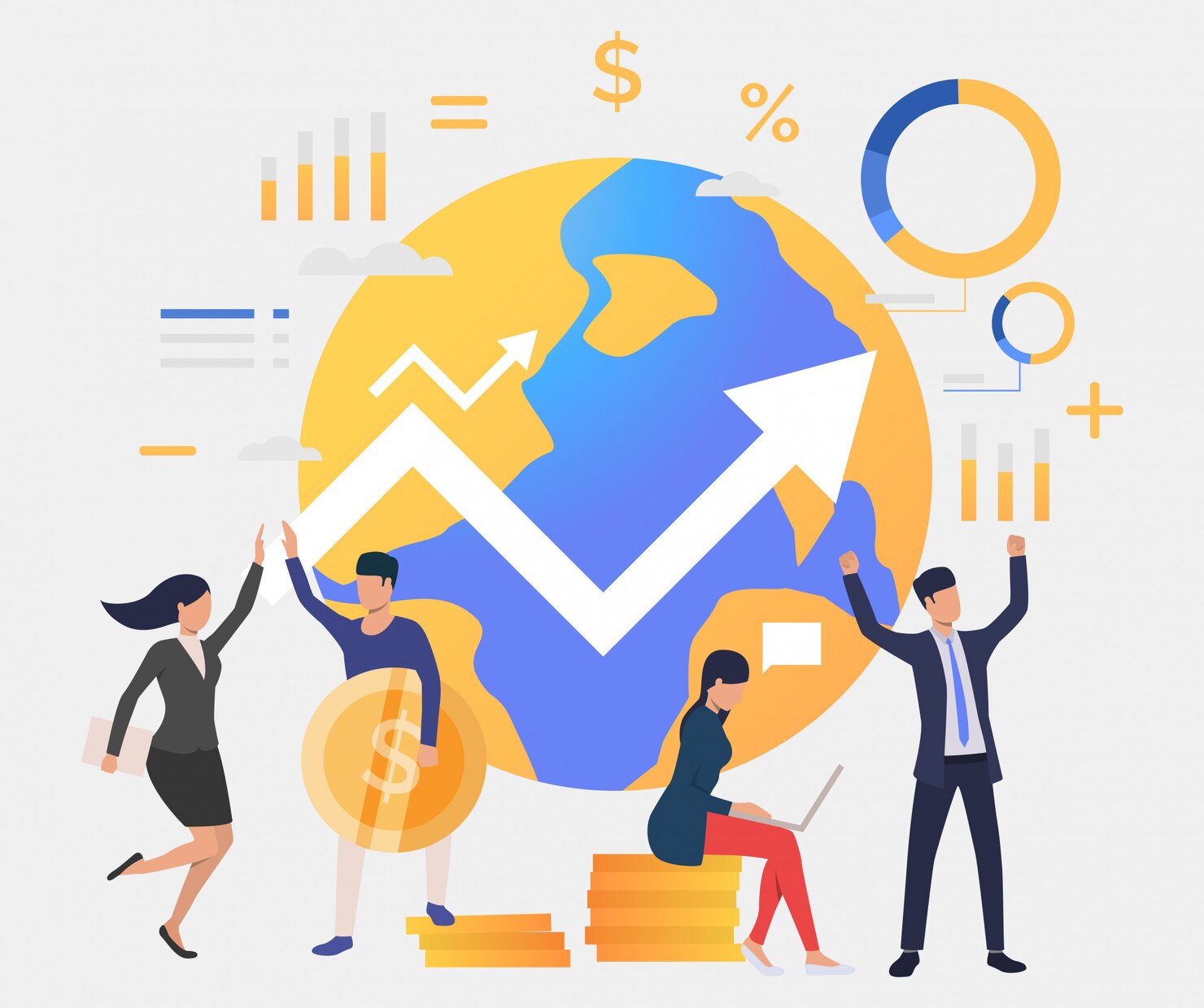 business people celebrating success working earth globe 1262 19718